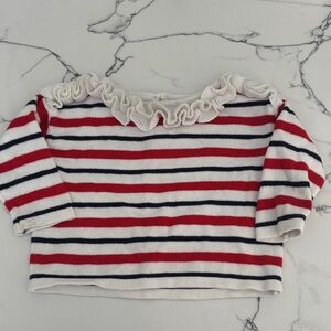 Janie and Jack Striped Ruffle Kids Top - Red, White, and Blue